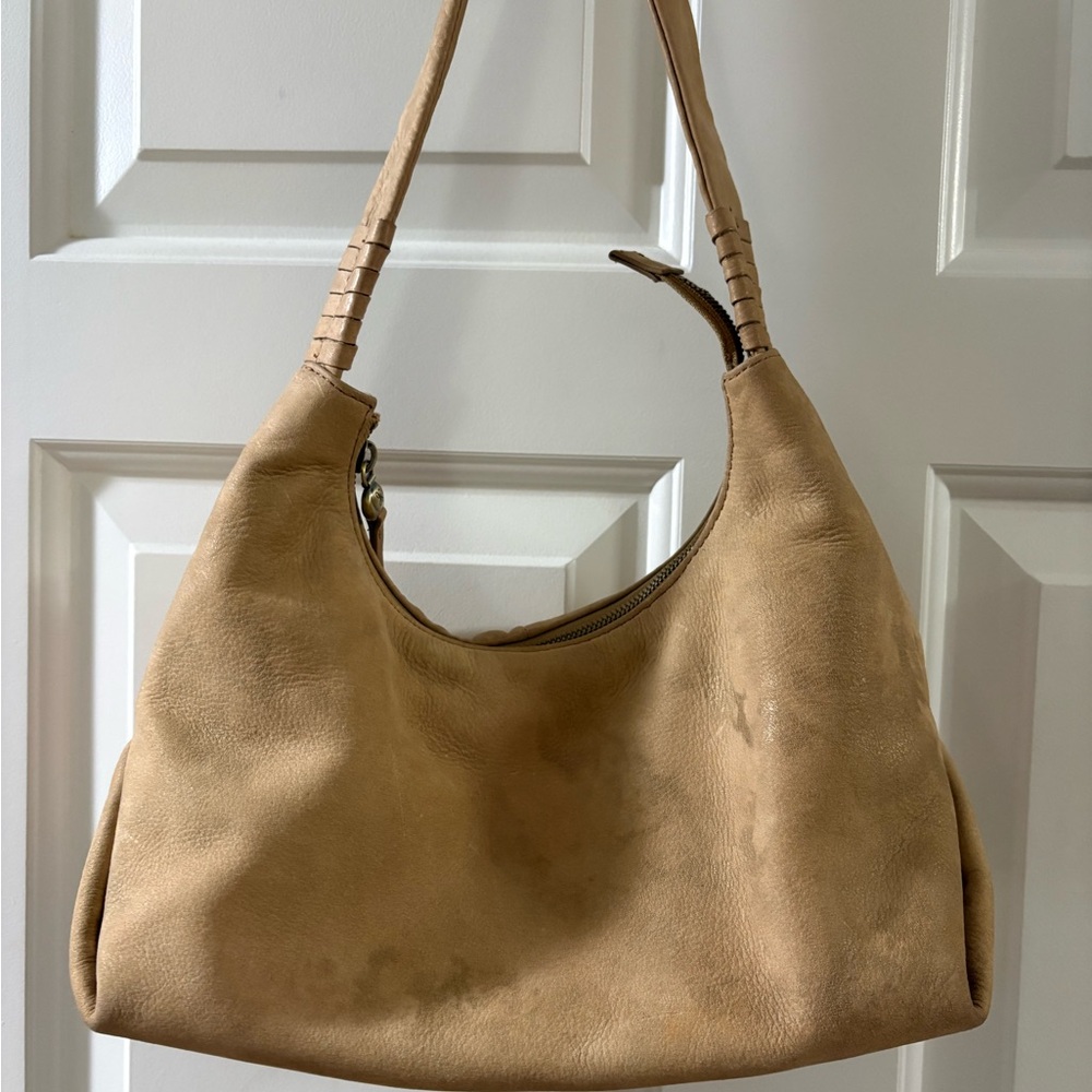 HOBO Classic Beige Leather Hobo Bag (Marbled Look)